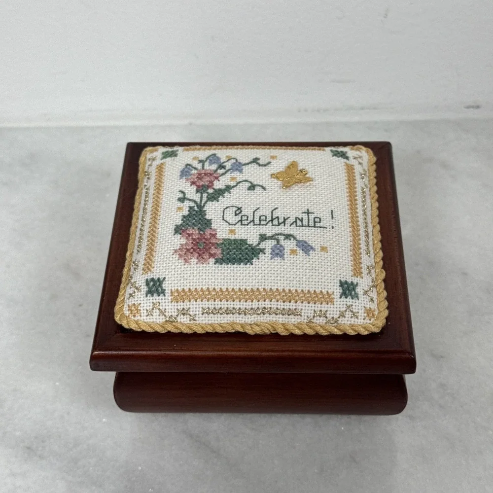 Vintage Jewelry Trinket Box Needlepoint 2x4